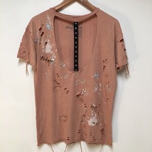 Affliction Standard Series Women S Shirt Grunge Metallic Plunge V-Neck Cotton